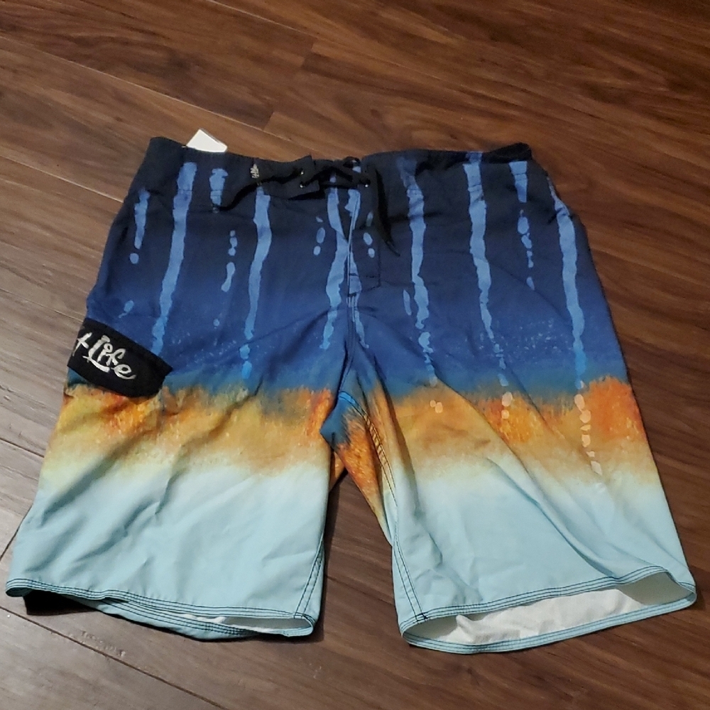 Salt Life Blue and Orange Men's Board Shorts